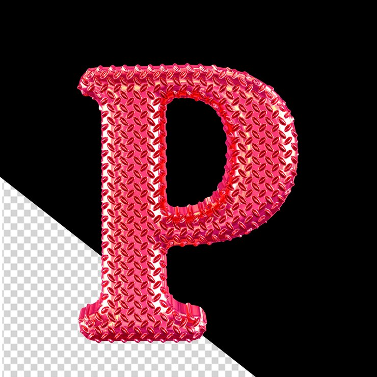 ピンク色のリブ付きシンボル 文字 p