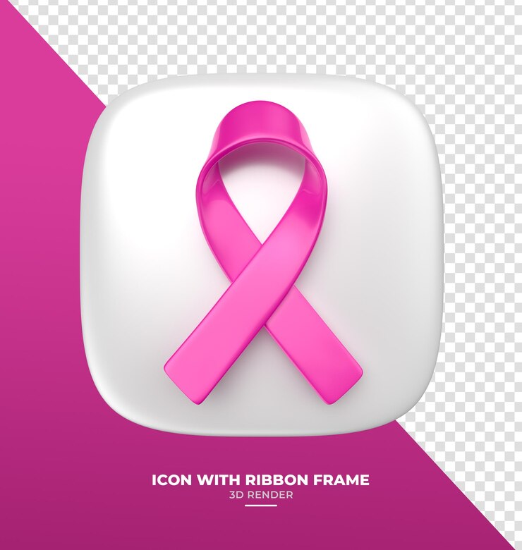 PSD pink ribbon on white background for october pink campaign in 3d render with transparent background