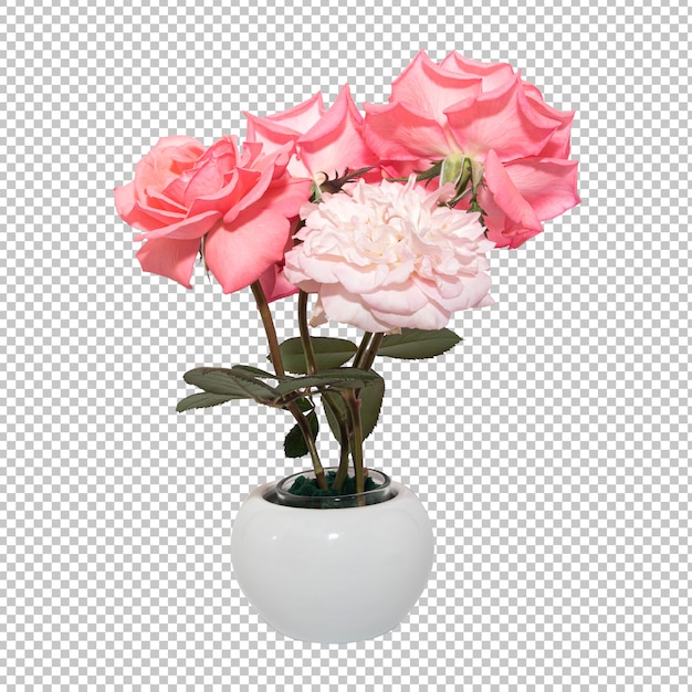 Pink rose flowers in vase on transparent