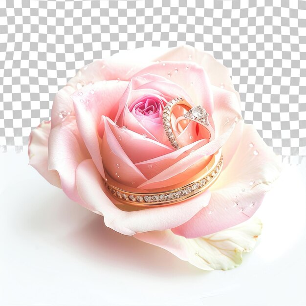 PSD a pink rose with a gold ribbon on it