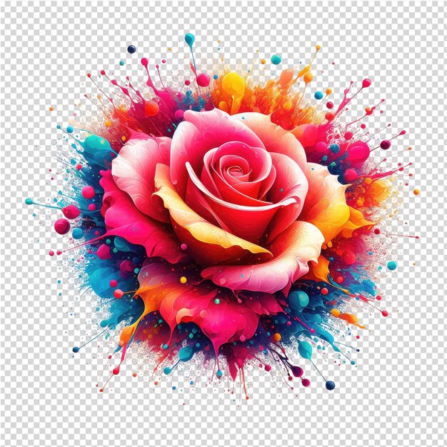 PSD a pink rose with a rainbow colored background