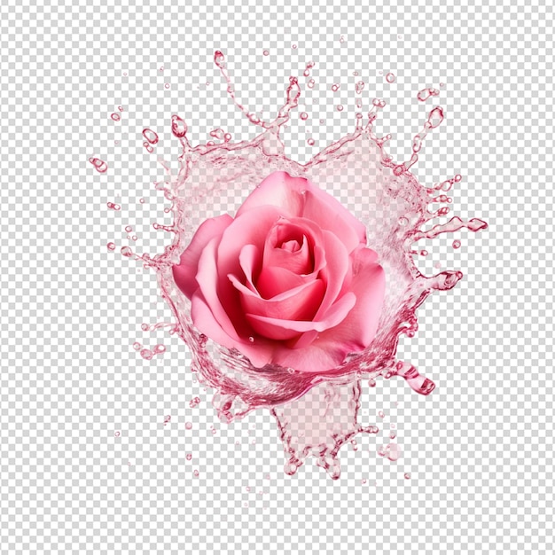 PSD pink rose with water drops isolated