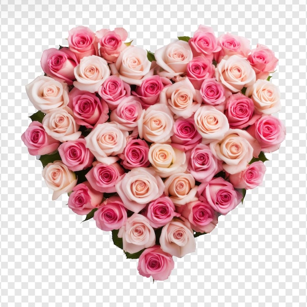 PSD Розовые розы в форме сердца на прозрачном фоне psd.