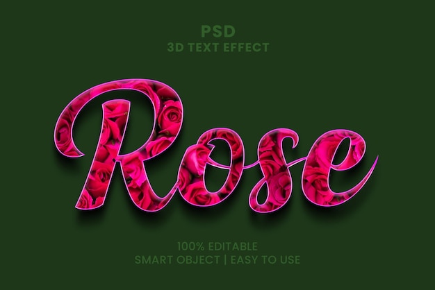 PSD a pink roses text effect with a dark green background.