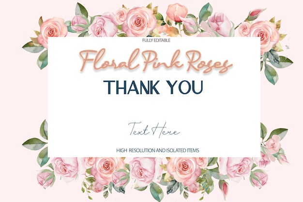 PSD a pink roses thank you card for a pink roses product.