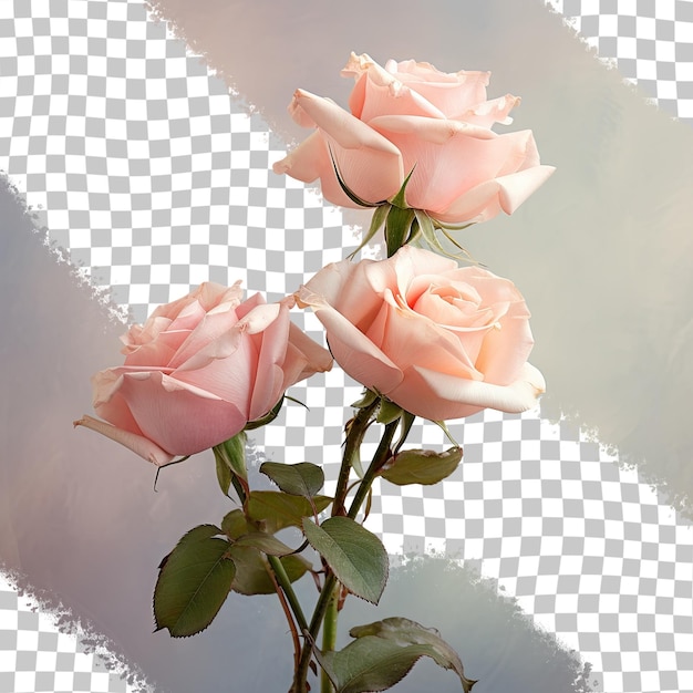 PSD pink roses on a transparent background with a diamond in the background.