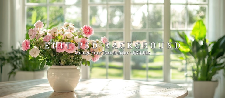 PSD pink roses in a vase by a window