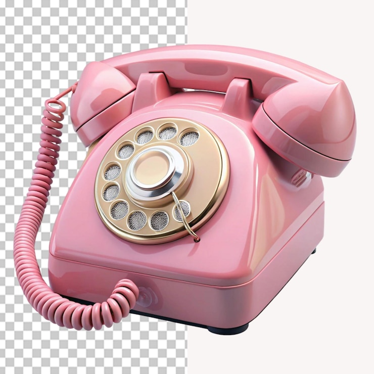 PSD pink rotary phone on transparent background