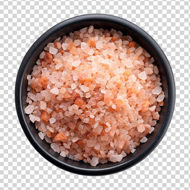 PSD pink salt in a black bowl isolated on transparent background