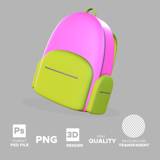 Pink School Bag 3D Rendering Icon Isolated Object