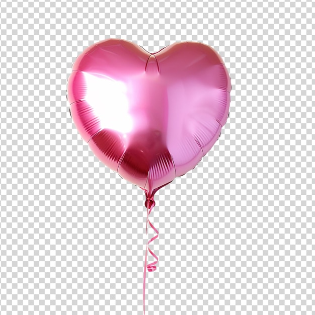PSD pink shiny heart shaped metallic foil balloon isolated on transparent background