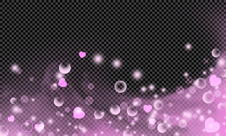 PSD pink smoke and glowing light bokeh effect with hearts