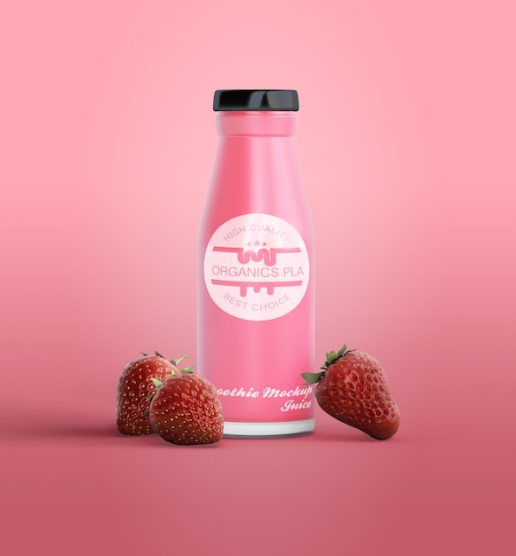 PSD pink smoothie in bottle mock-up