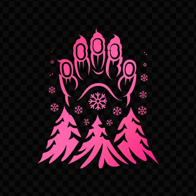 A pink snowman with a pink background and a black background with snowflakes and trees