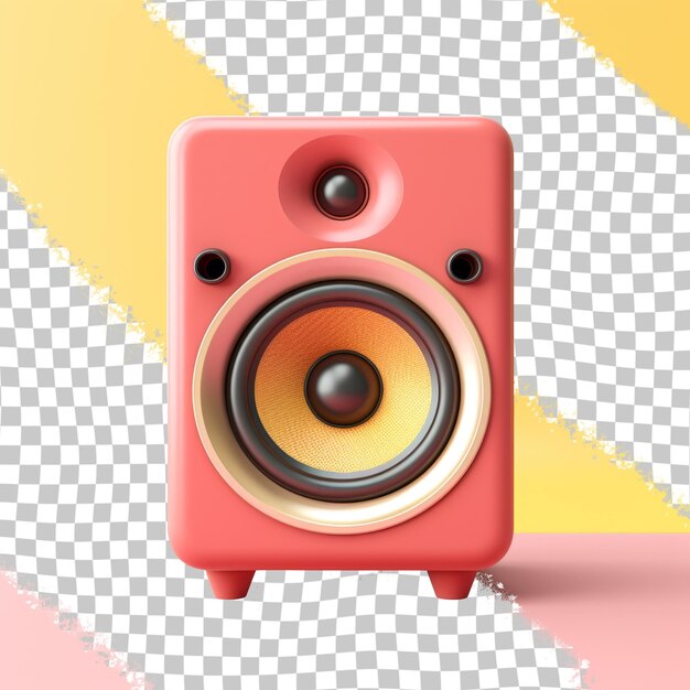 PSD a pink speaker with a yellow and orange background