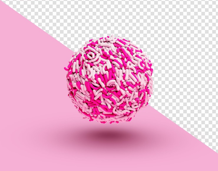 PSD pink sprinkles coated vanilla ball delicious candy isolated background 3d illustration