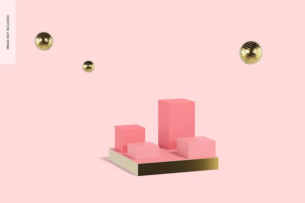 PSD pink square podium set mockup, left view