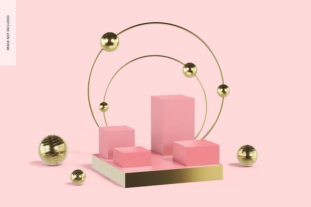 pink square podium set mockup, right view