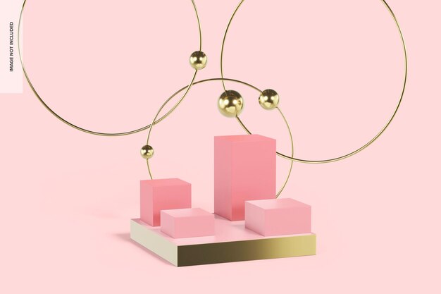 pink square podium set mockup, side view
