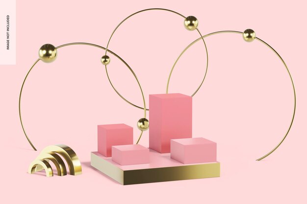 pink square podium set mockup