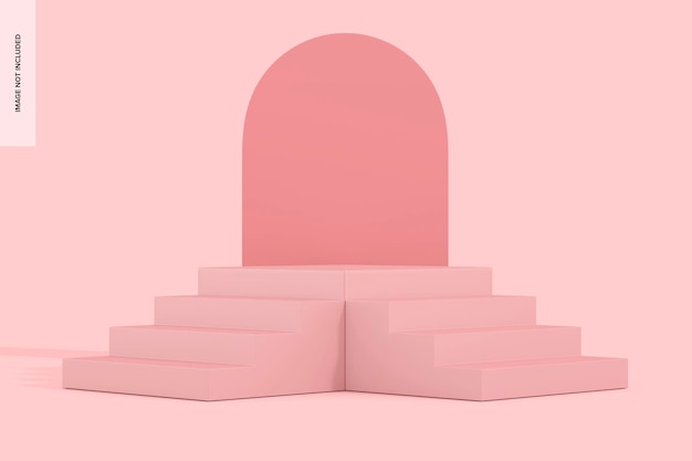 Pink stairs podium mockup, front view