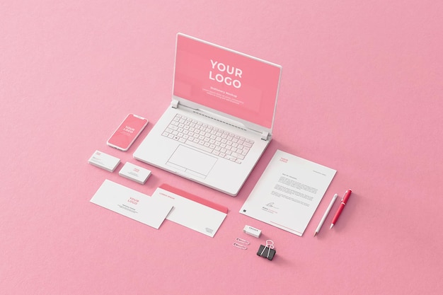 Pink stationery mockup business company