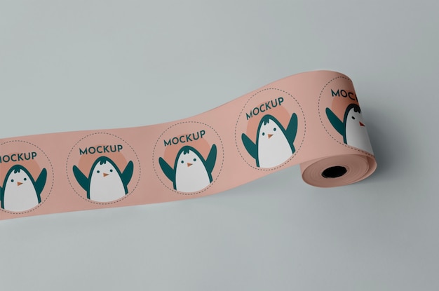 PSD pink sticker roll with penguins