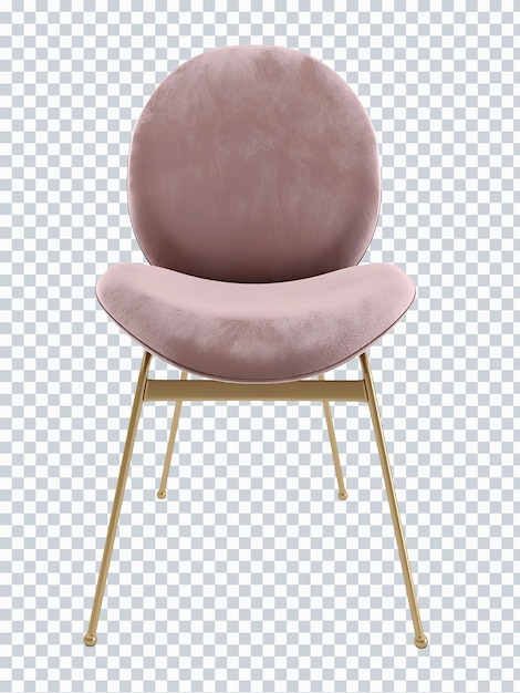 PSD pink suede and golden dining chair mockup. front view. transparent. png. 3d rendering