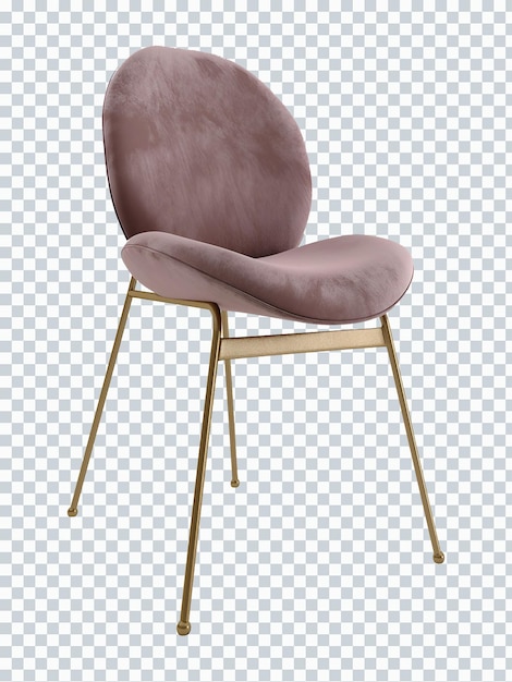 Pink suede and golden dining chair mockup. perspective.  transparent. png. 3d rendering