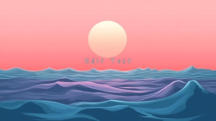 PSD pink sunset over stylized ocean waves