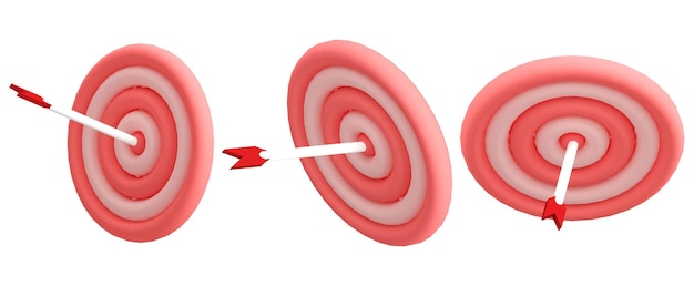 PSD icona 3d psd bersaglio rosa con freccia rossa e bianca al centro isolata su sfondo trasparente