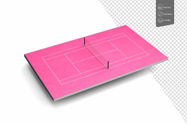 PSD Розовый теннисный корт или игровая площадка для женщин изолированы на белом фоне 3d иллюстрация