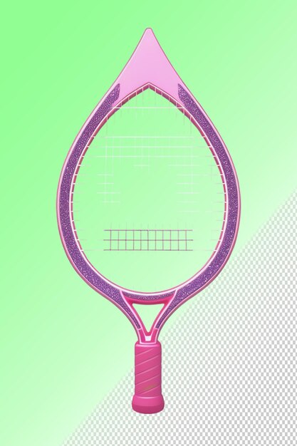 A pink tennis racket with a green background