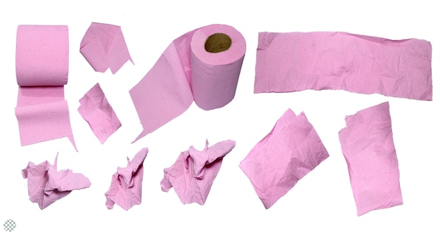 Pink toilet tissue paper isolated set