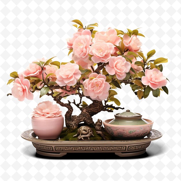 PSD a pink tree with pink roses and a teapot on it