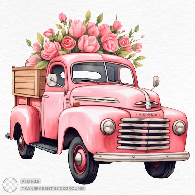 PSD camion rosa carico di fiori