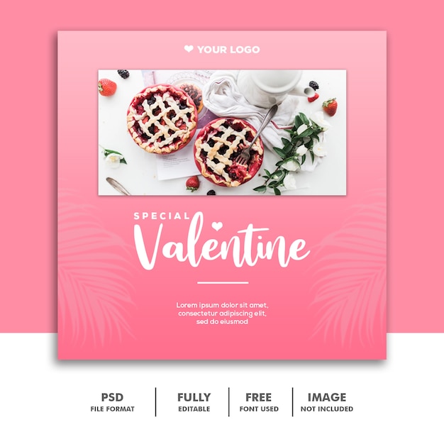 PSD pink valentine banner social media post instagram food pie special