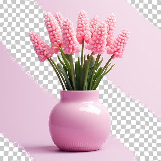 PSD pink vase with muscari transparent background