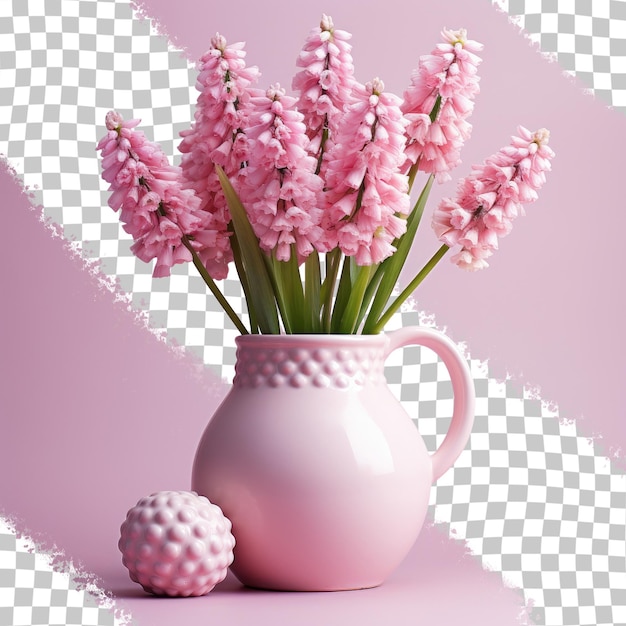 PSD pink vase with muscari transparent background