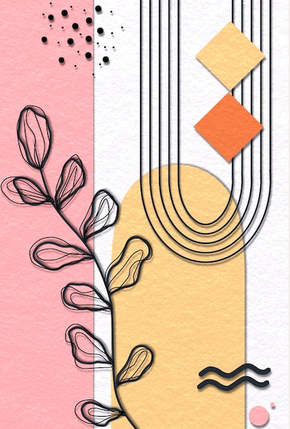pink wall art with abstract design geometric shapes and lines modern style with textured art style