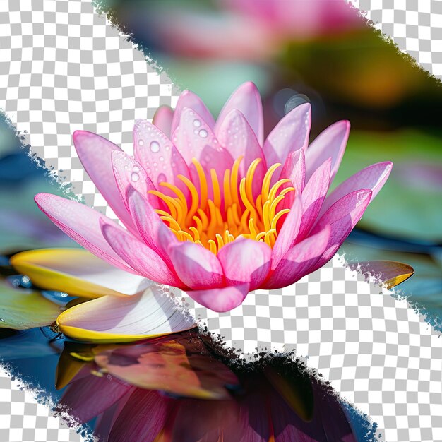 PSD a pink water lily with a blue and purple background with a reflection of the flowers.