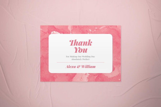 PSD pink watercolor brush style wedding thank you card