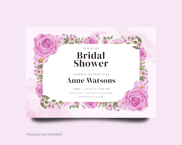 Pink watercolor flower frame bridal shower template