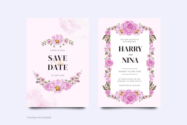 Pink watercolor flower frame wedding invitation