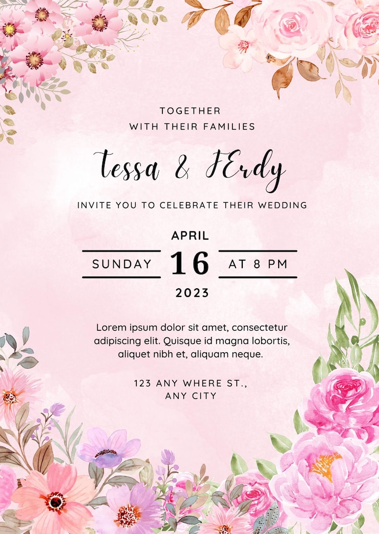 PSD pink watercolor wedding invitation announcement 1