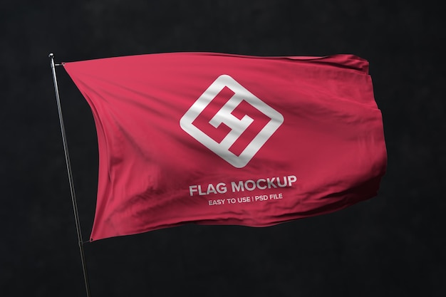 Pink waving flag mockup