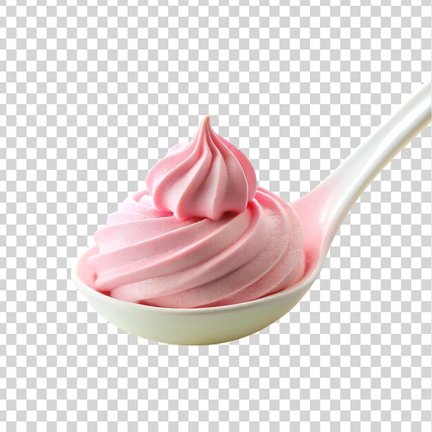 PSD pink whipped cream in a spoon isolated on a transparent background