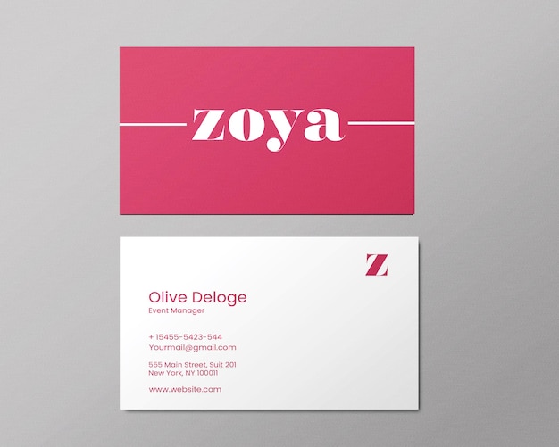 Pink and white business card design template