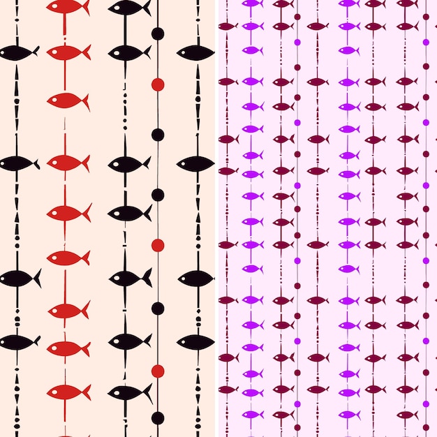 A pink and white pattern with fish in a line