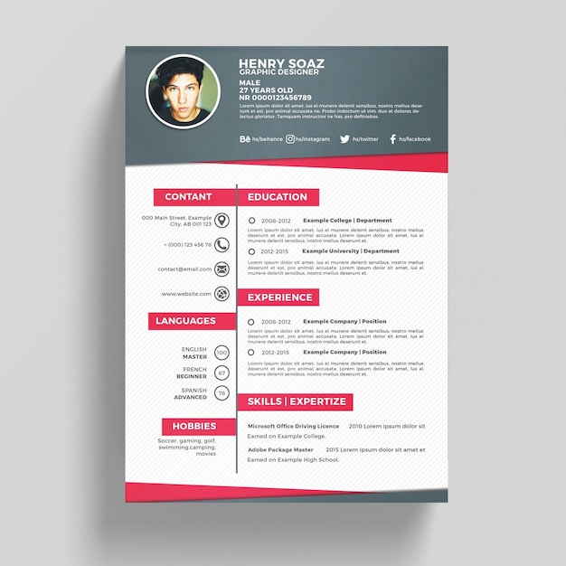 Pink and white resume template